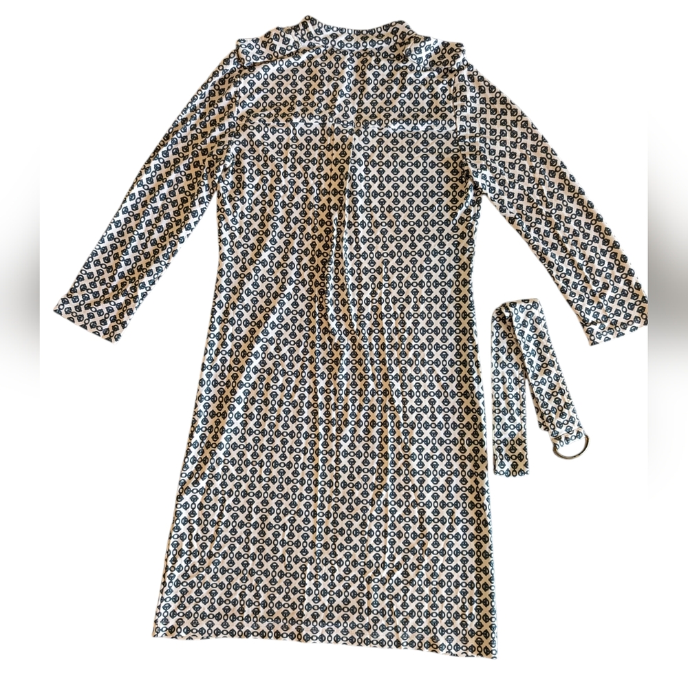TORY BURCH Cream Green Printed Belted Midi Dress Womens Size Small - Picture 3 of 15